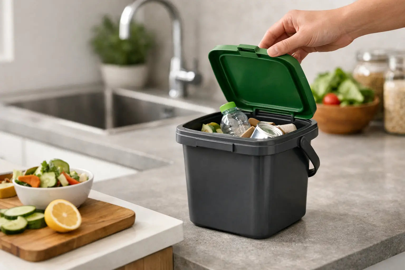 Small Kitchen Recycling Bin with Lid Guide