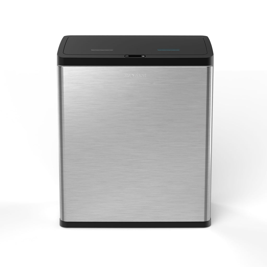 Step N’ Sort 60L Touchless Dual Recycling & Waste Bin – Motion Sensor Kitchen Bin with Removable Inner Compartments (Stainless Steel)