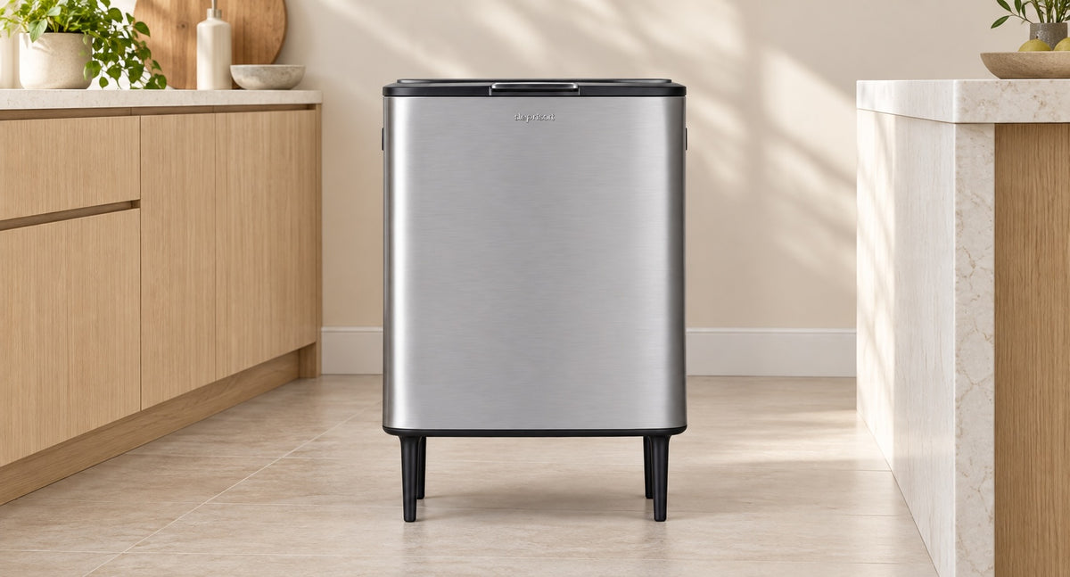 Step N’ Sort 60L Raised Dual Compartment Touch Top Recycling & Rubbish Bin – Stainless Steel