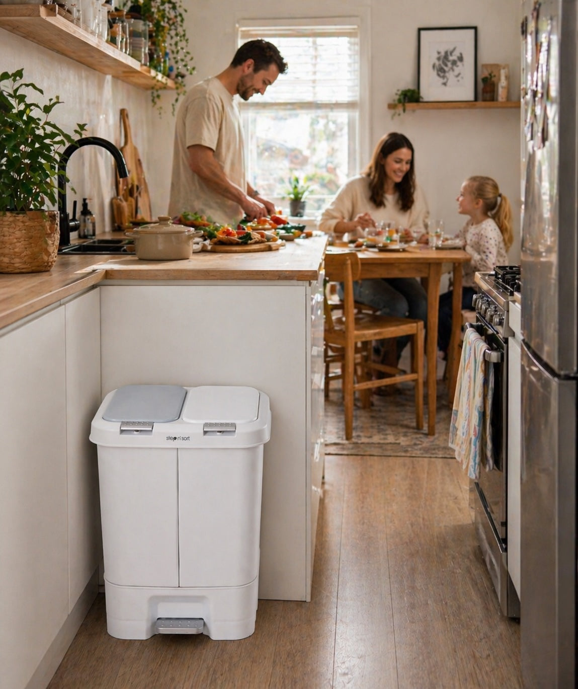 Step N’ Sort 40L Dual Compartment Recycling Bin – Slim Space-Saving Kitchen Waste System (2 × 20L), White