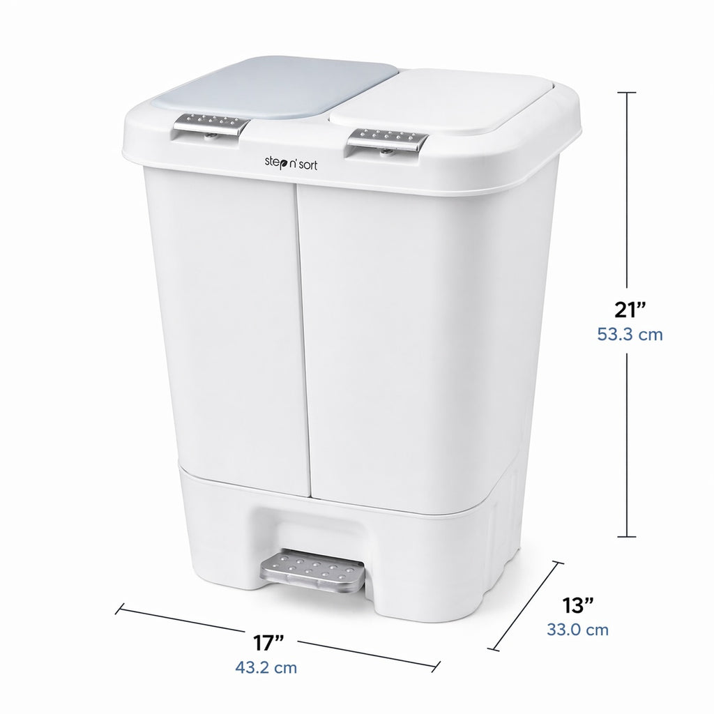 Step N’ Sort 40L Dual Compartment Recycling Bin – Slim Space-Saving Kitchen Waste System (2 × 20L), White