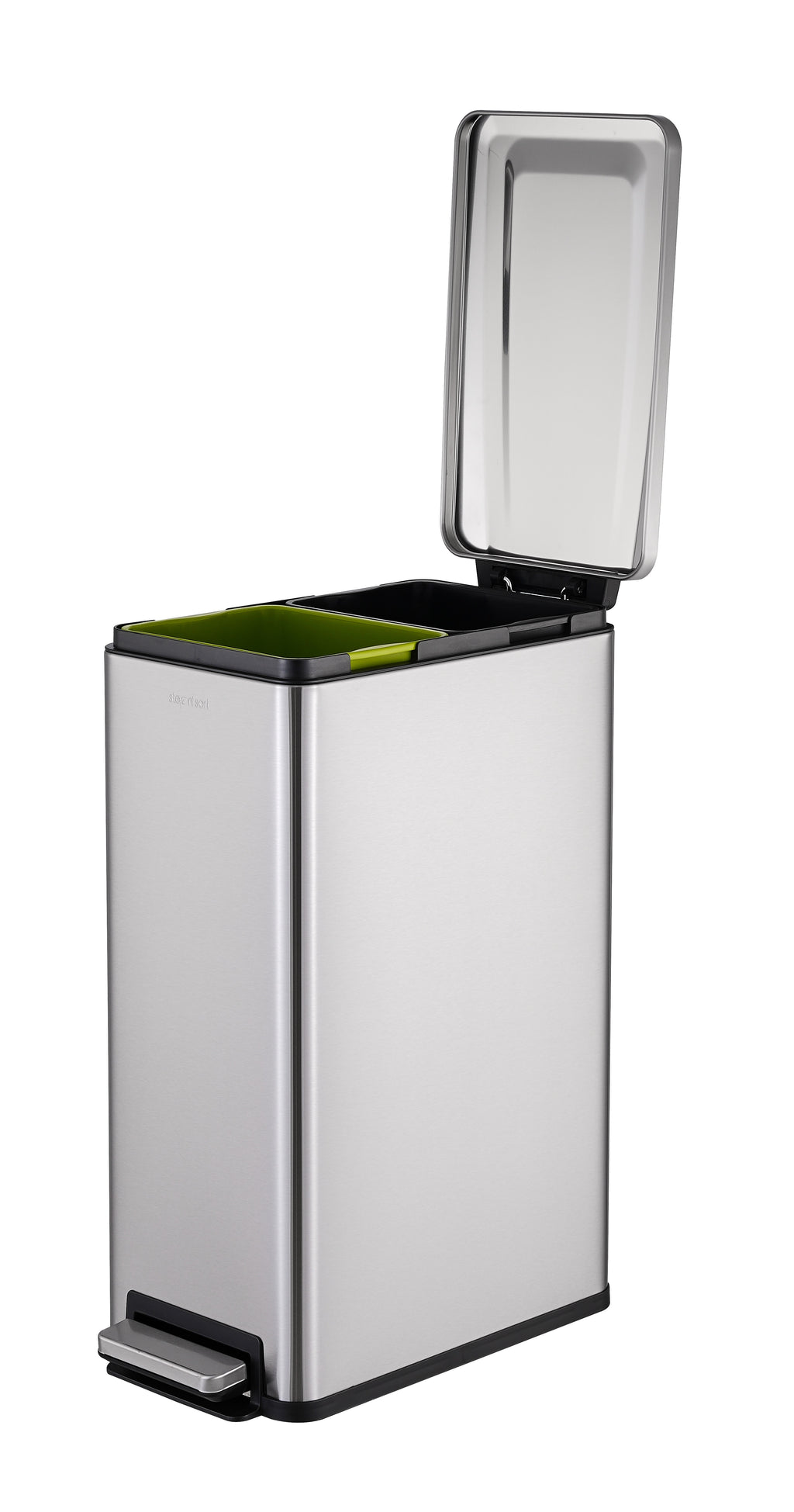 Step N' Sort Slim Dual Recycling Bin – 43L (2 x 21.5L) Soft Close Kitchen Trash Can – Space Saving , Stainless Steel