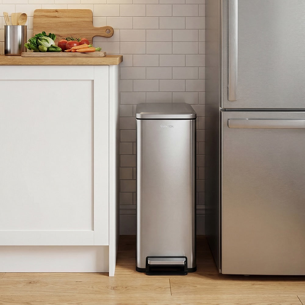 Step N' Sort Slim Dual Recycling Bin – 43L (2 x 21.5L) Soft Close Kitchen Trash Can – Space Saving , Stainless Steel