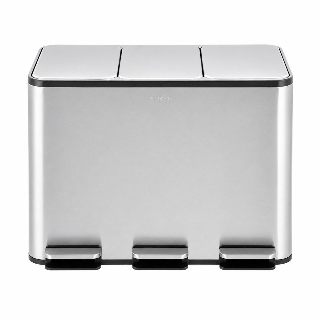 Step N’ Sort 48L 3-Compartment Kitchen Recycling Bin – Triple Waste & Recycling System (3 × 16L), Stainless Steel