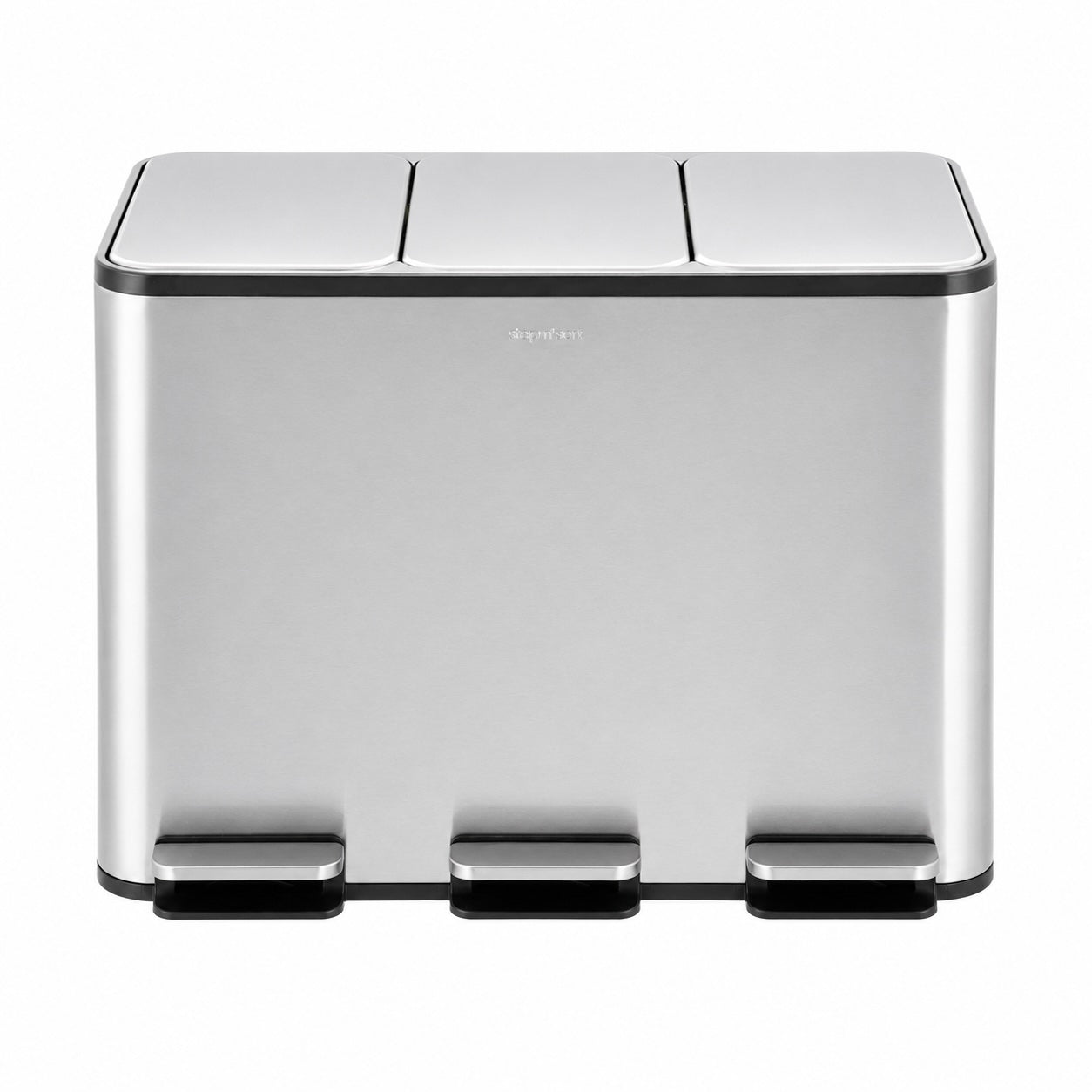 Step N’ Sort 48L 3-Compartment Kitchen Recycling Bin – Triple Waste & Recycling System (3 × 16L), Stainless Steel