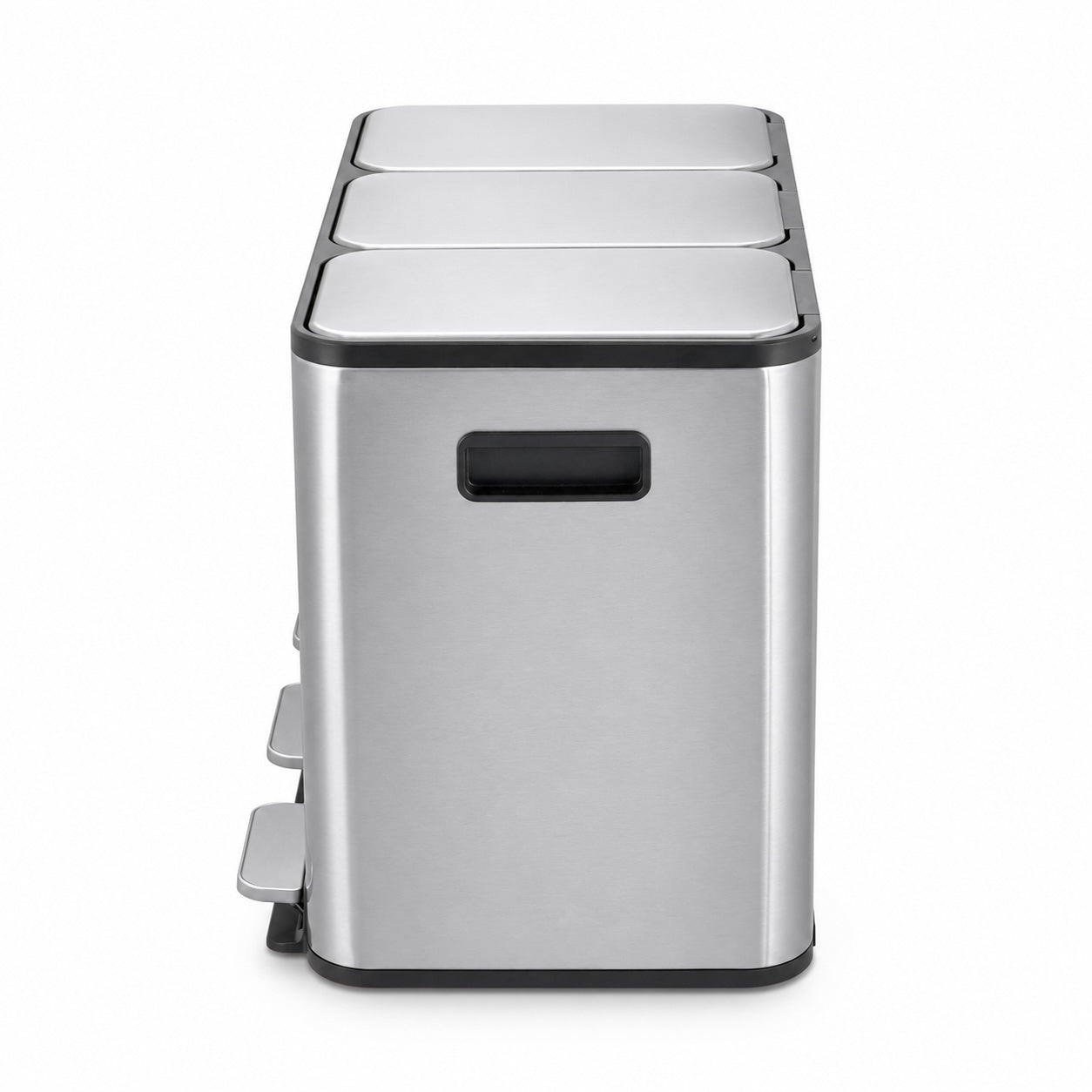 Step N’ Sort 48L 3-Compartment Kitchen Recycling Bin – Triple Waste & Recycling System (3 × 16L), Stainless Steel