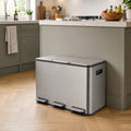 Step N’ Sort 48L 3-Compartment Kitchen Recycling Bin – Triple Waste & Recycling System (3 × 16L), Stainless Steel