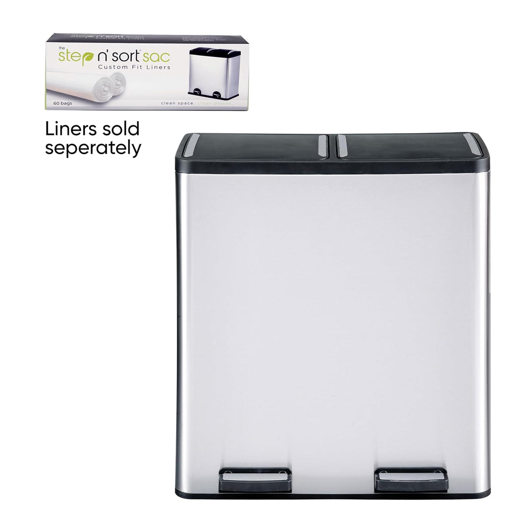 Step N’ Sort 70L Dual Compartment Stainless Steel Rubbish & Recycling Bin – Soft-Close Lid, Hands-Free Pedals, Removable Inner Bins