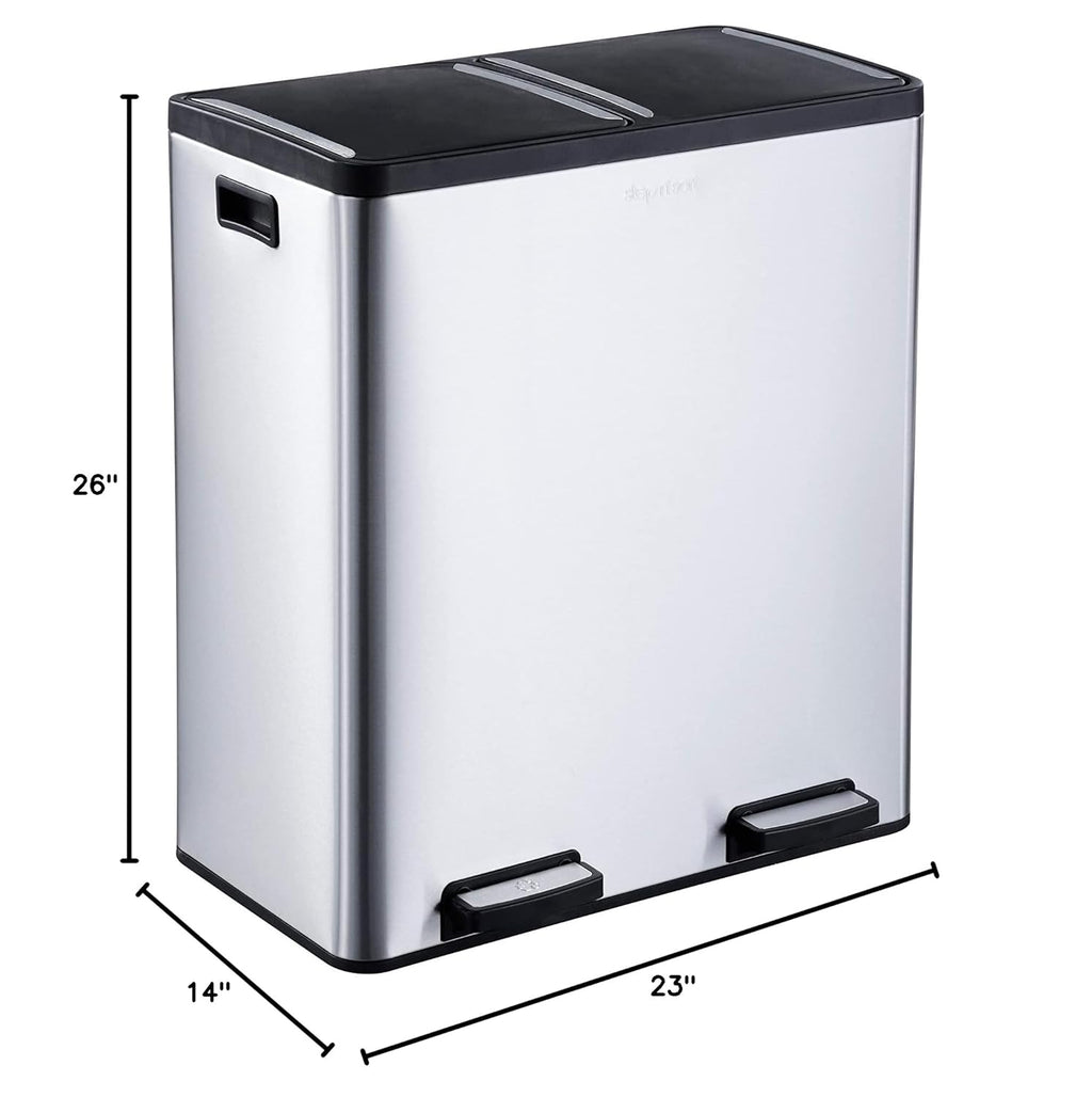 Step N’ Sort 70L Dual Compartment Stainless Steel Rubbish & Recycling Bin – Soft-Close Lid, Hands-Free Pedals, Removable Inner Bins