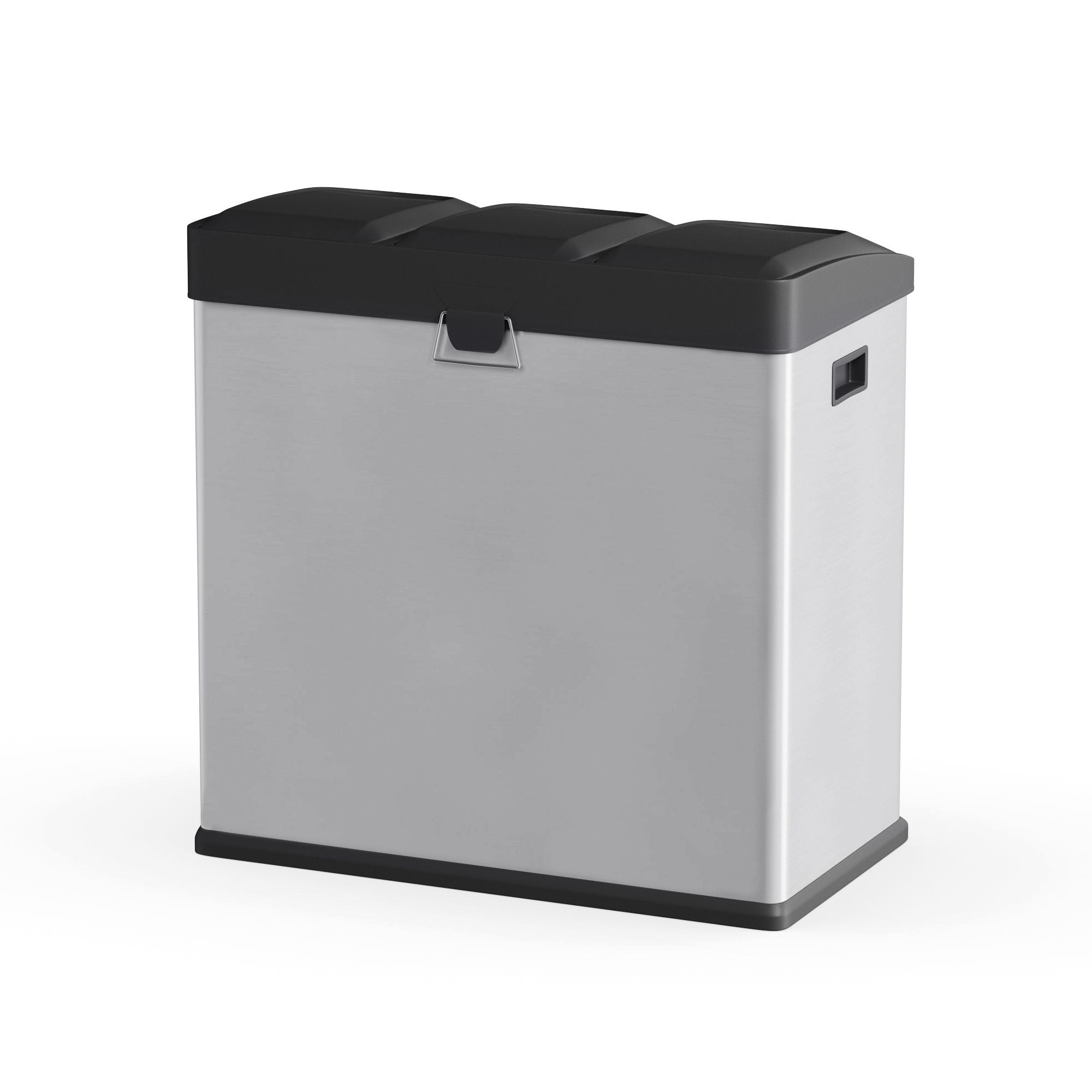 Step N’ Sort 60L 3-Compartment Kitchen Recycling Bin – Triple Waste & Recycling System with Step Pedals (Stainless Steel)
