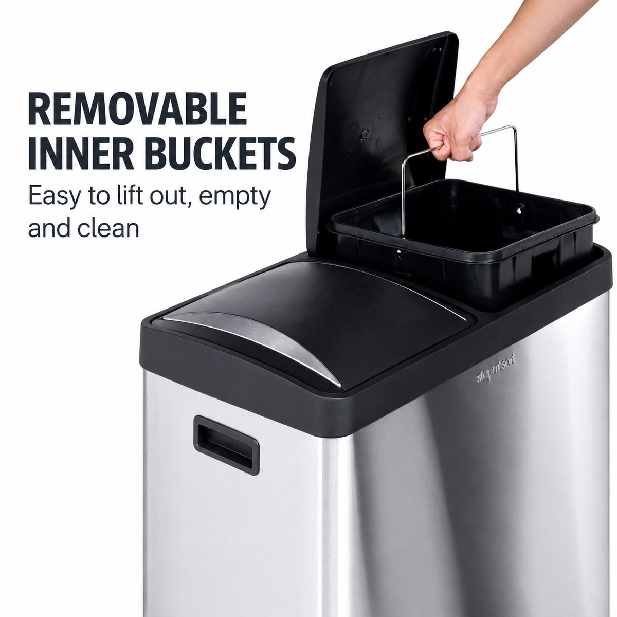 Step N’ Sort 60L Dual Compartment Pedal Recycling & Rubbish Bin – Stainless Steel