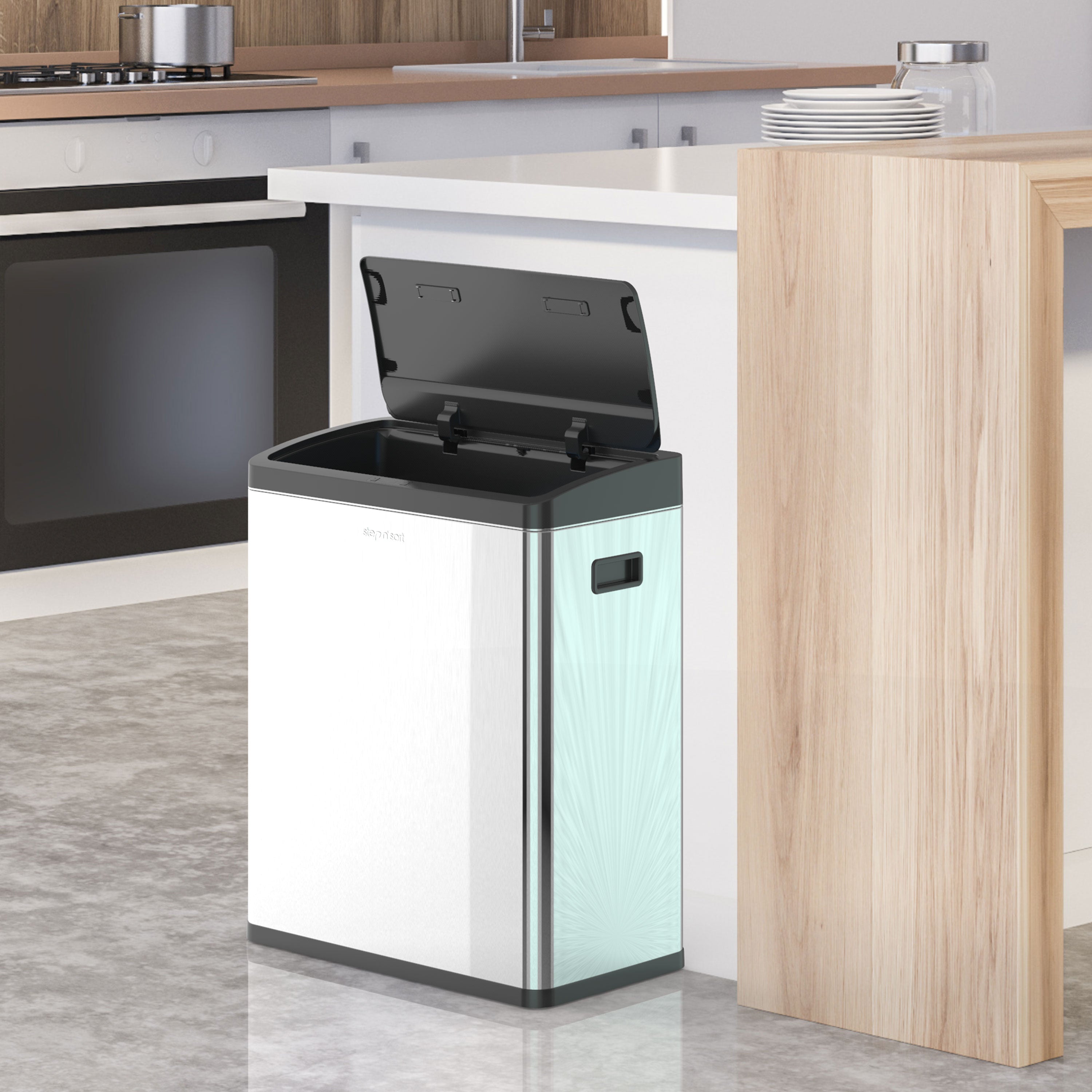 Step N’ Sort 60L Touchless Dual Recycling & Waste Bin – Motion Sensor Kitchen Bin with Removable Inner Compartments (Stainless Steel)