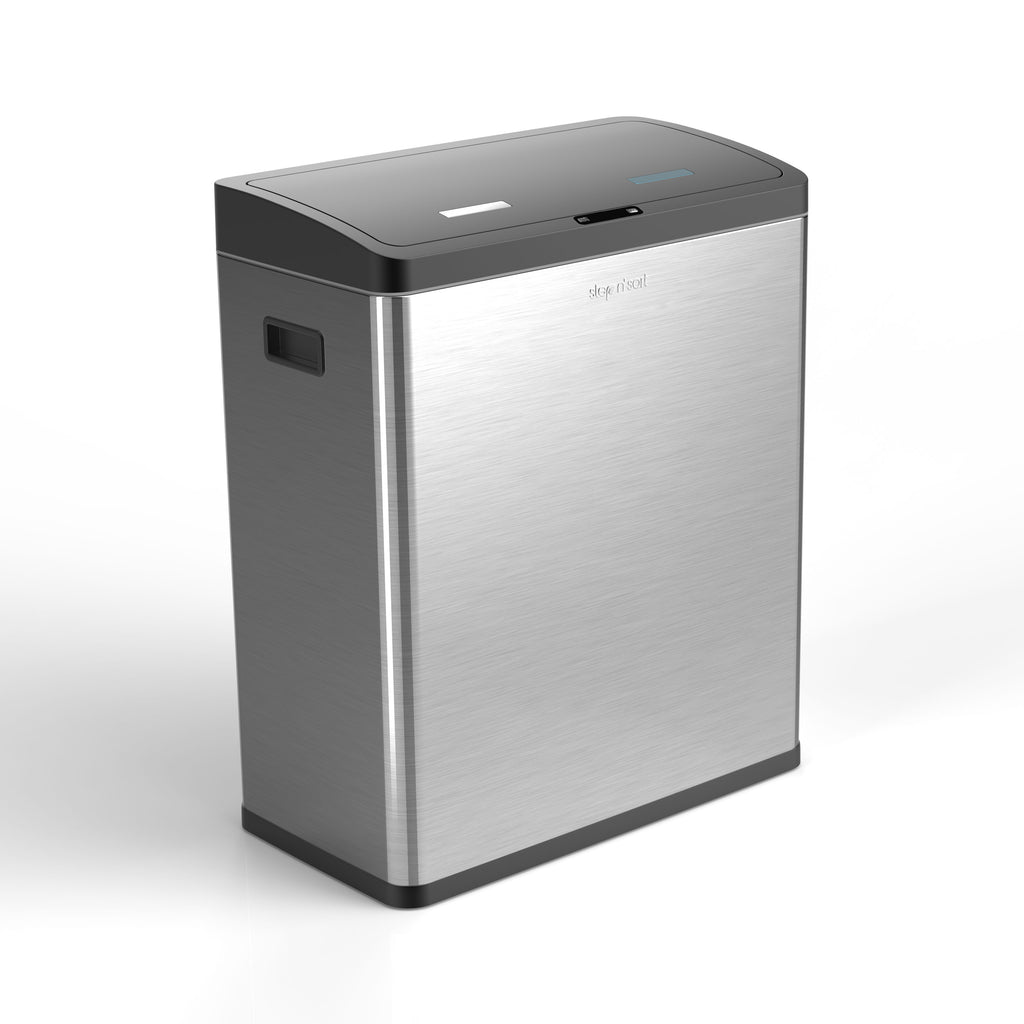 Step N’ Sort 60L Touchless Dual Recycling & Waste Bin – Motion Sensor Kitchen Bin with Removable Inner Compartments (Stainless Steel)