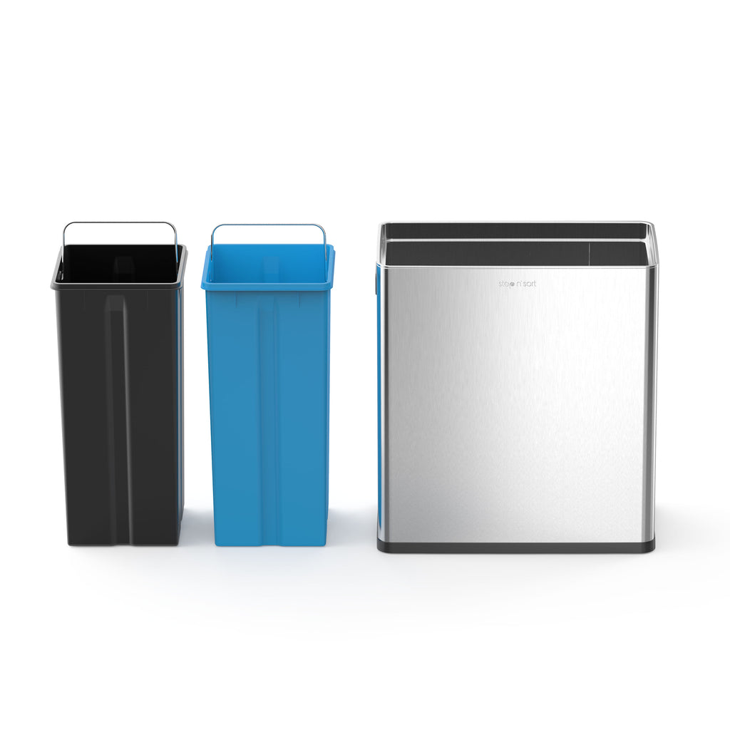 Step N’ Sort 60L Touchless Dual Recycling & Waste Bin – Motion Sensor Kitchen Bin with Removable Inner Compartments (Stainless Steel)