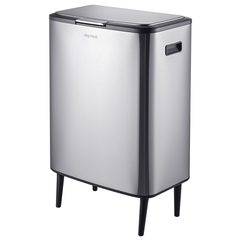 Step N’ Sort 60L Raised Dual Compartment Touch Top Recycling & Rubbish Bin – Stainless Steel