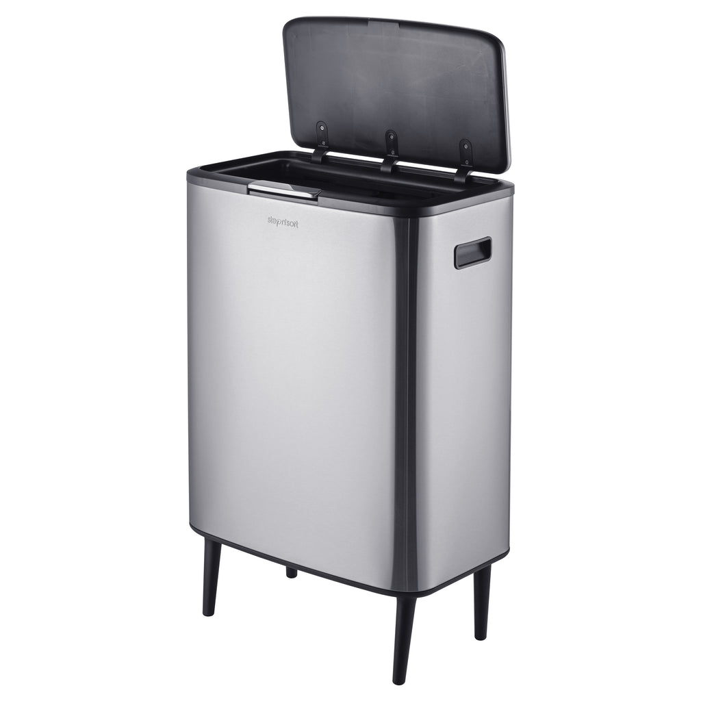 Step N’ Sort 60L Raised Dual Compartment Touch Top Recycling & Rubbish Bin – Stainless Steel