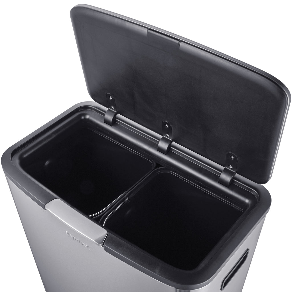 Step N’ Sort 60L Raised Dual Compartment Touch Top Recycling & Rubbish Bin – Stainless Steel
