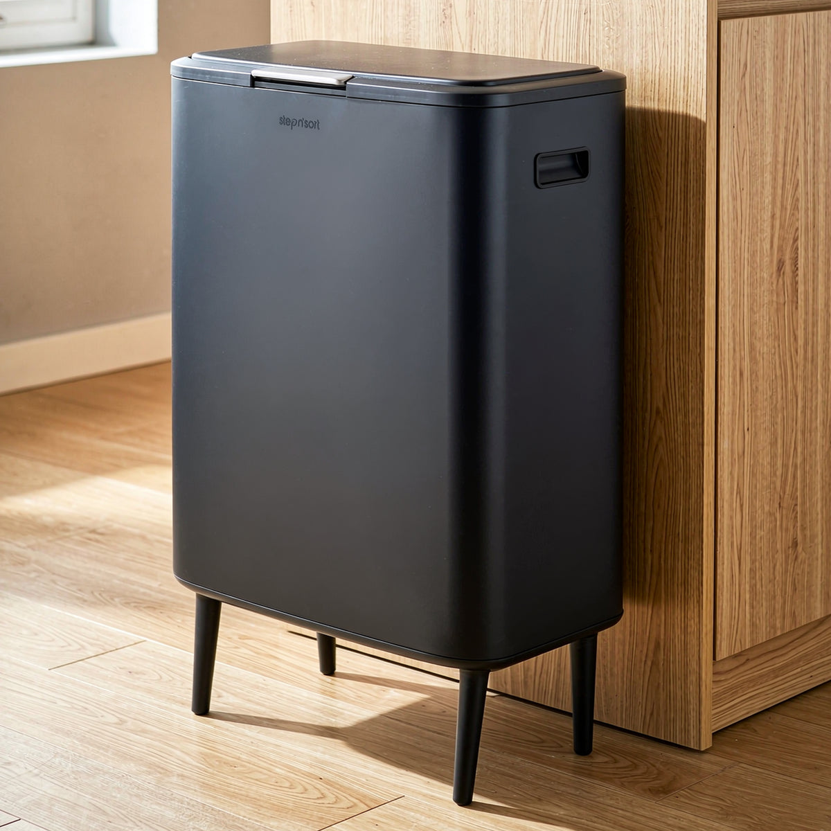 Step N’ Sort 60L Raised Dual Compartment Touch Top Recycling & Rubbish Bin – Matte Black