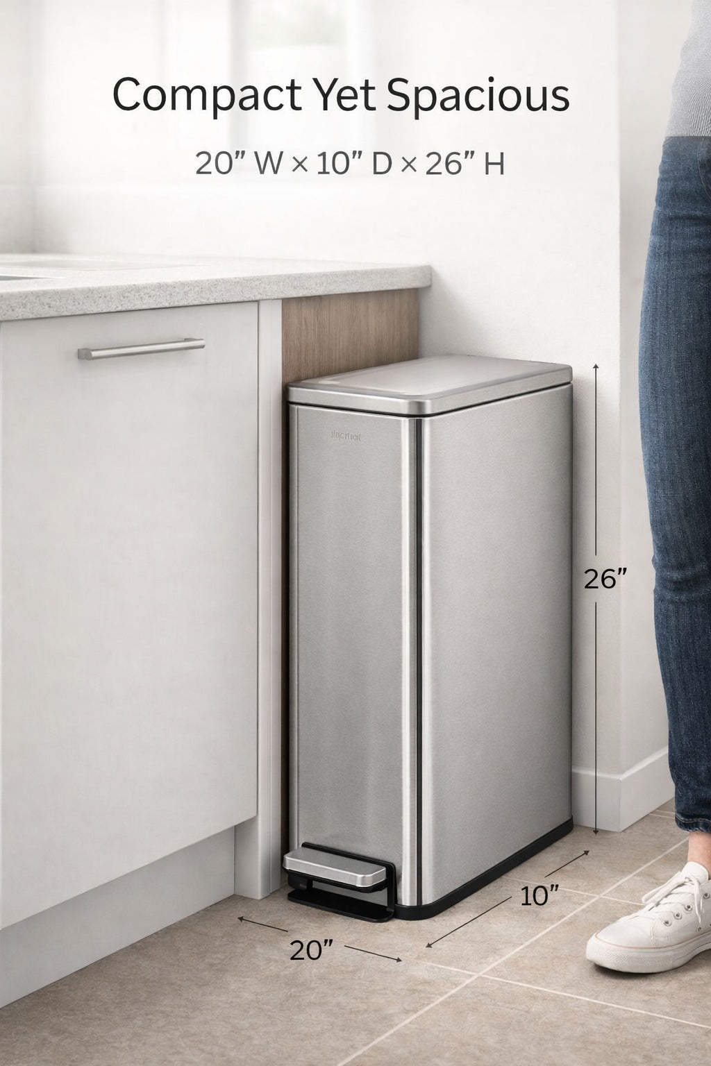 Step N' Sort Slim Dual Recycling Bin – 43L (2 x 21.5L) Soft Close Kitchen Trash Can – Space Saving , Stainless Steel