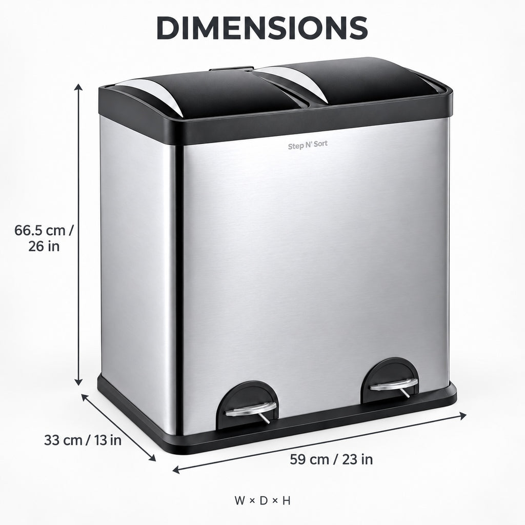 Step N’ Sort 60L Dual Compartment Pedal Recycling & Rubbish Bin – Stainless Steel