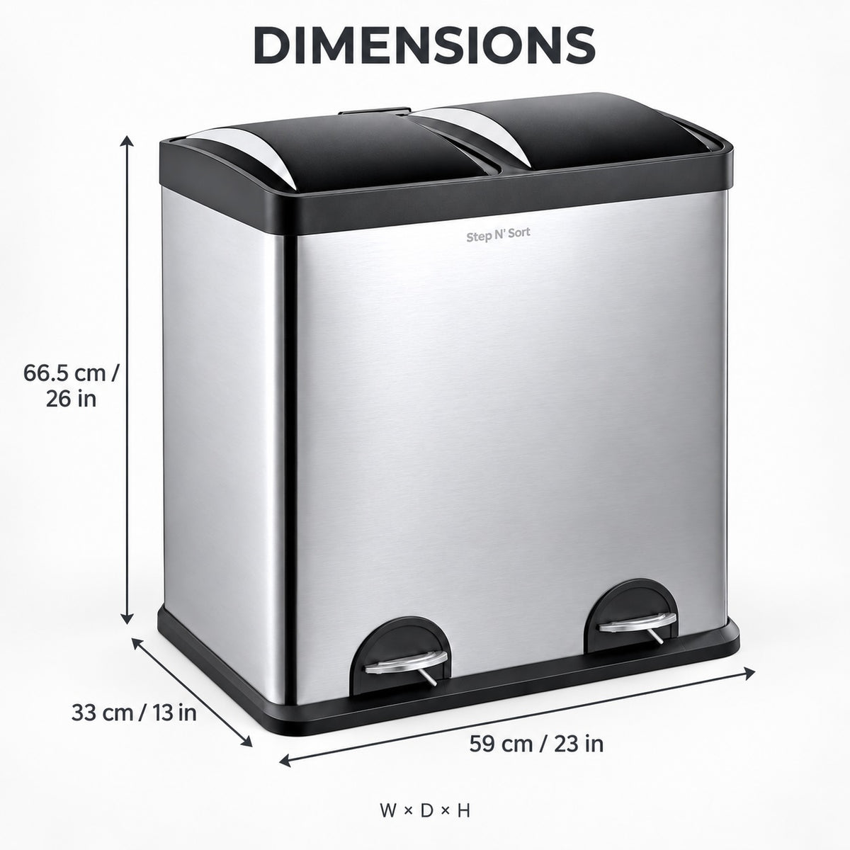 Step N’ Sort 60L Dual Compartment Pedal Recycling & Rubbish Bin – Stainless Steel