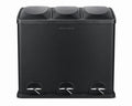 Step N’ Sort 60L 3-Compartment Kitchen Recycling Bin – Triple Waste & Recycling System with Step Pedals (Black Stainless Steel)