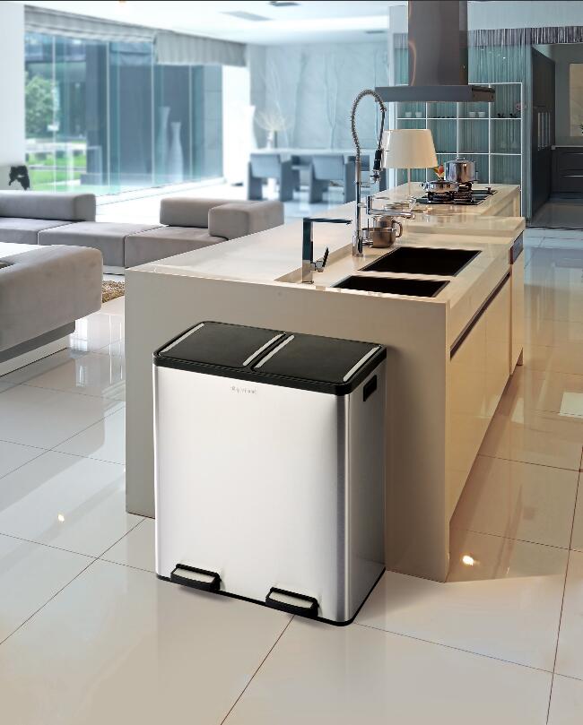 Step N’ Sort 70L Dual Compartment Stainless Steel Rubbish & Recycling Bin – Soft-Close Lid, Hands-Free Pedals, Removable Inner Bins