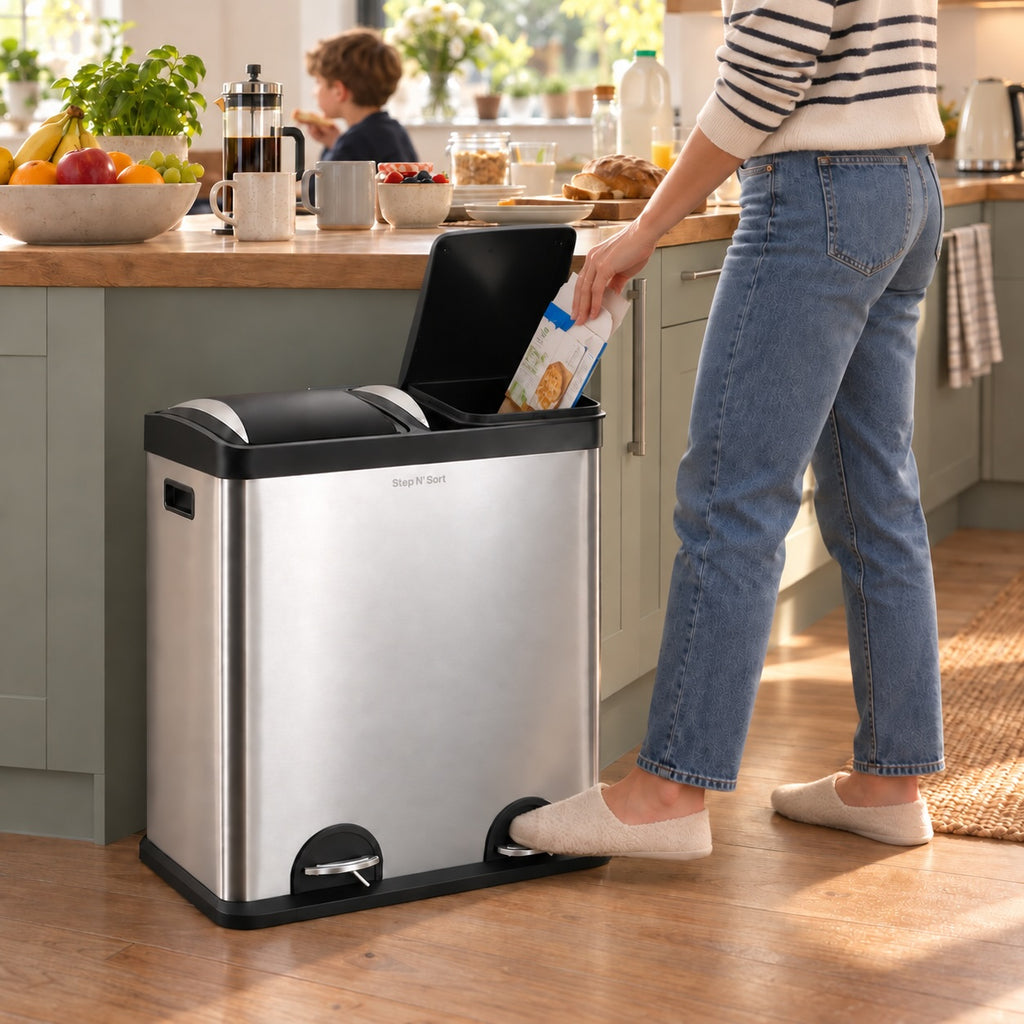 Step N’ Sort 60L Dual Compartment Pedal Recycling & Rubbish Bin – Stainless Steel