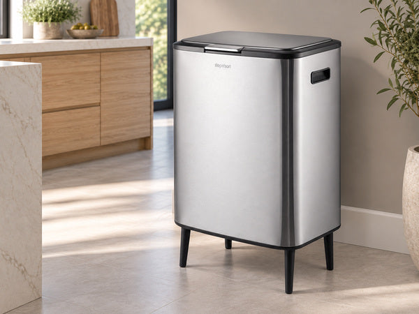 Step N’ Sort 60L Raised Dual Compartment Touch Top Recycling & Rubbish Bin – Stainless Steel