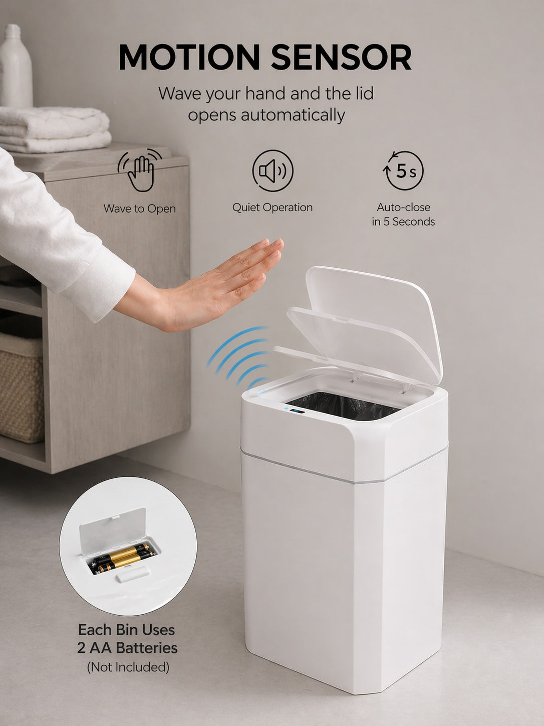 Step N’ Sort Motion Sensor Bins – 2 Pack Touchless Bin Set (16L + 11L)