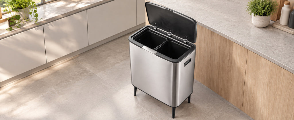 Step N’ Sort 60L Raised Dual Compartment Touch Top Recycling & Rubbish Bin – Stainless Steel