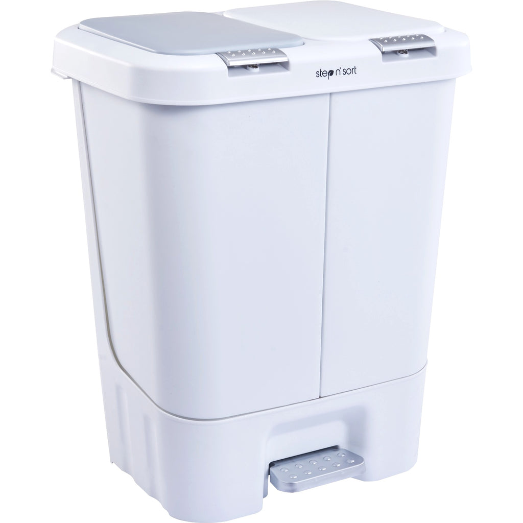 Step N’ Sort 40L Dual Compartment Recycling Bin – Slim Space-Saving Kitchen Waste System (2 × 20L), White