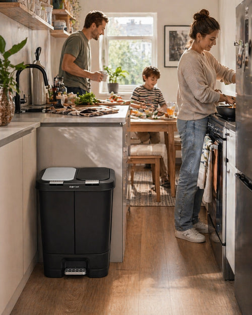 Step N’ Sort 40L Dual Compartment Recycling Bin – Slim Space-Saving Kitchen Waste System (2 × 20L), Black