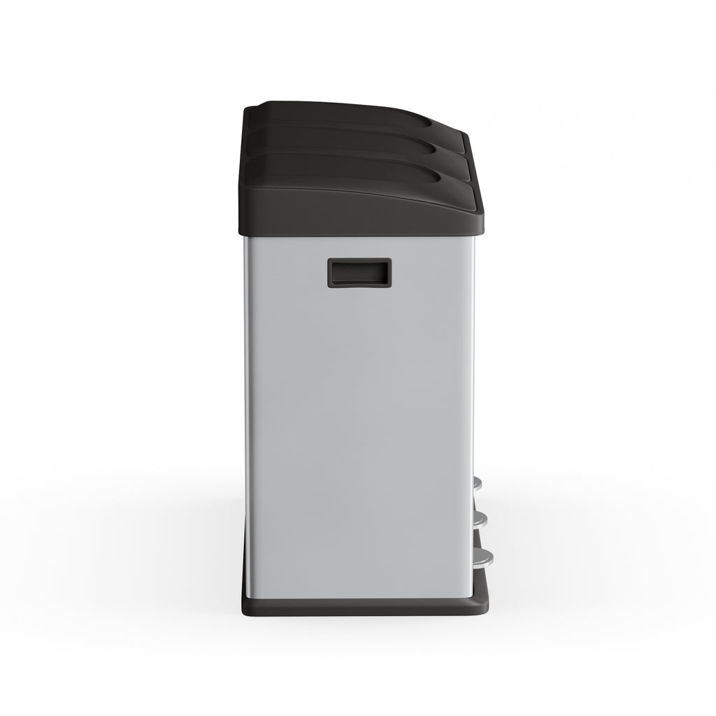 Step N’ Sort 60L 3-Compartment Kitchen Recycling Bin – Triple Waste & Recycling System with Step Pedals (Stainless Steel)
