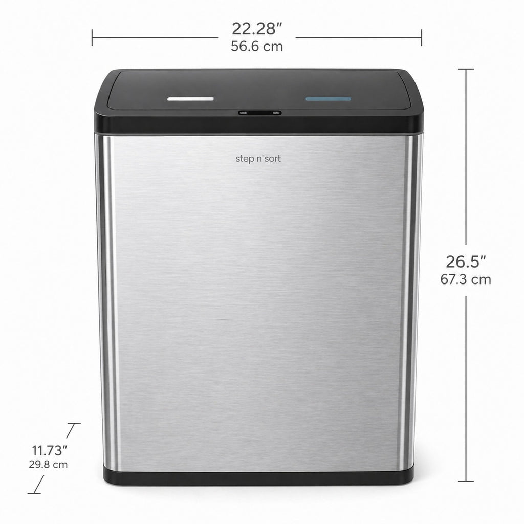 Step N’ Sort 60L Touchless Dual Recycling & Waste Bin – Motion Sensor Kitchen Bin with Removable Inner Compartments (Stainless Steel)