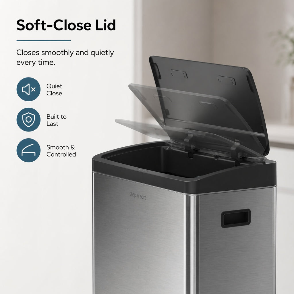 Step N’ Sort 60L Touchless Dual Recycling & Waste Bin – Motion Sensor Kitchen Bin with Removable Inner Compartments (Stainless Steel)