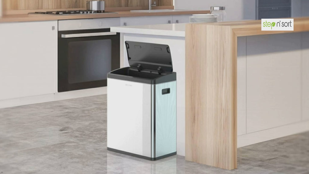 Step N’ Sort 60L Touchless Dual Recycling & Waste Bin – Motion Sensor Kitchen Bin with Removable Inner Compartments (Stainless Steel)