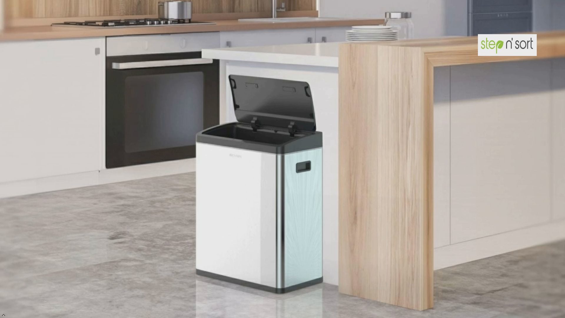 Step N’ Sort 60L Touchless Dual Recycling & Waste Bin – Motion Sensor Kitchen Bin with Removable Inner Compartments (Stainless Steel)