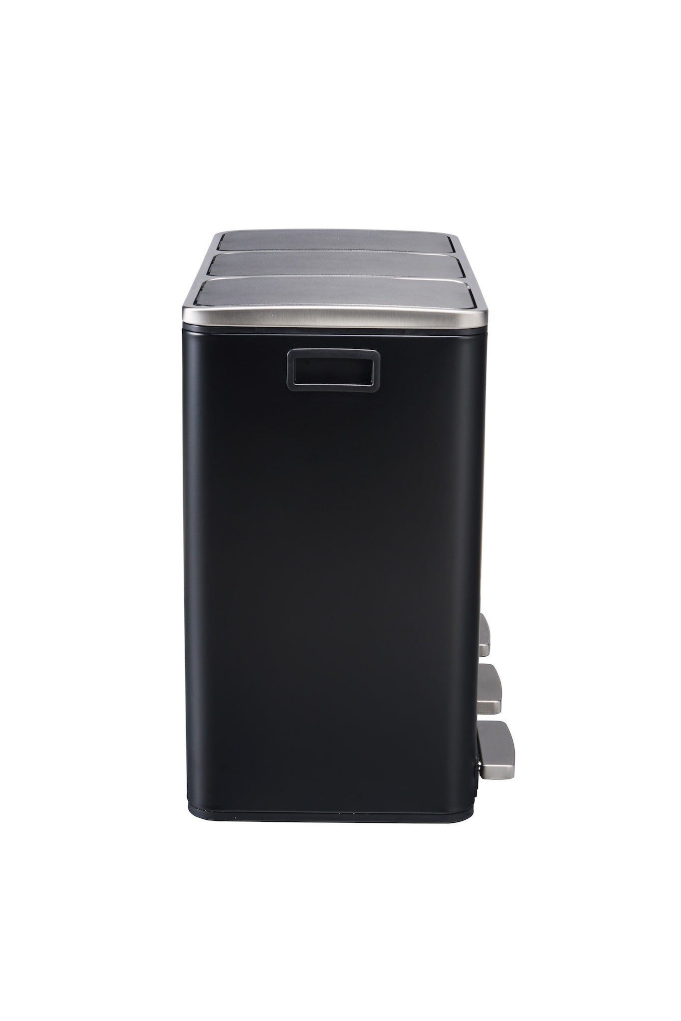 Step N’ Sort 54L 3-Compartment Kitchen Recycling Bin – Triple Waste & Recycling System with Step Pedals (Black Stainless Steel)