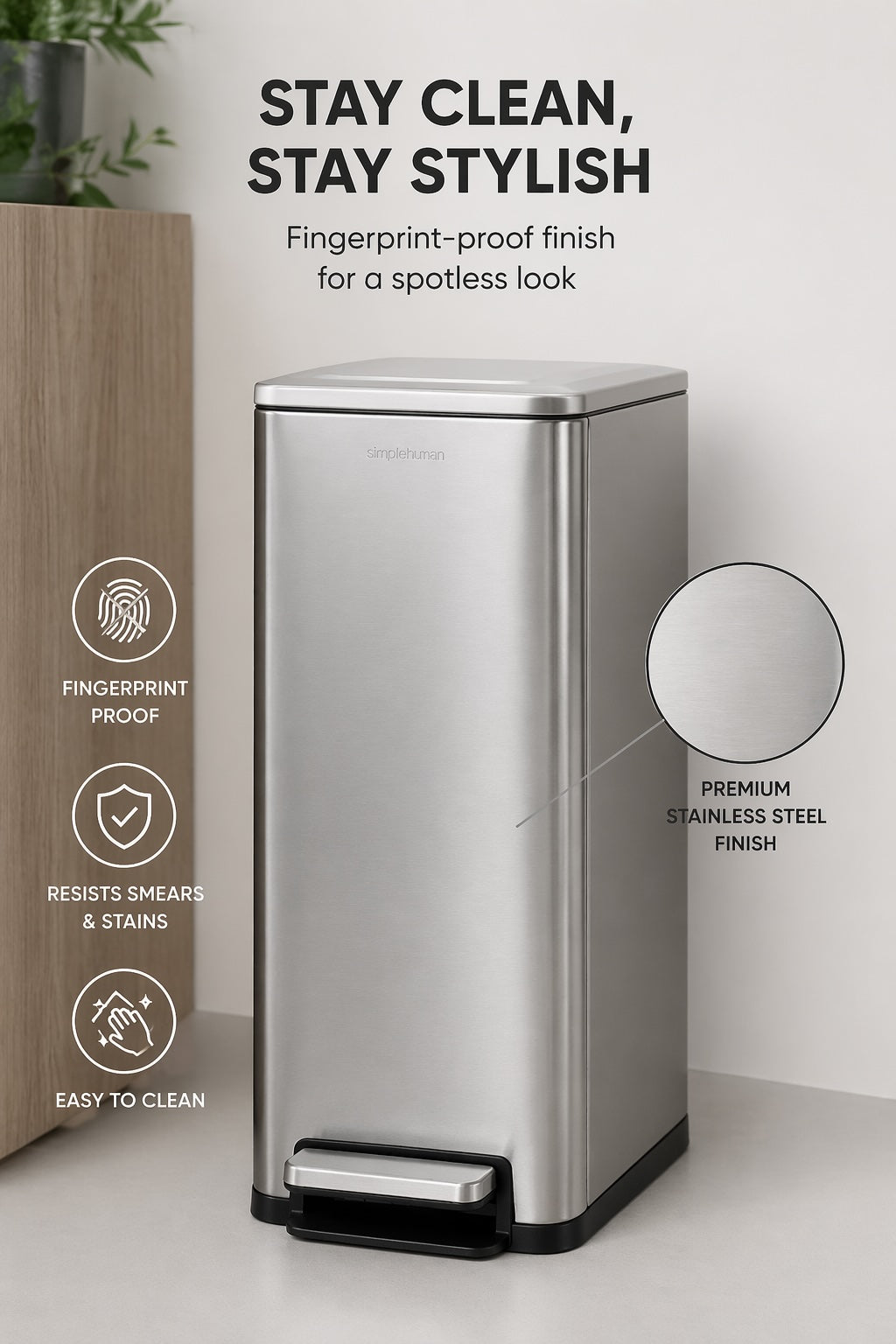 Step N' Sort Slim Dual Recycling Bin – 43L (2 x 21.5L) Soft Close Kitchen Trash Can – Space Saving , Stainless Steel