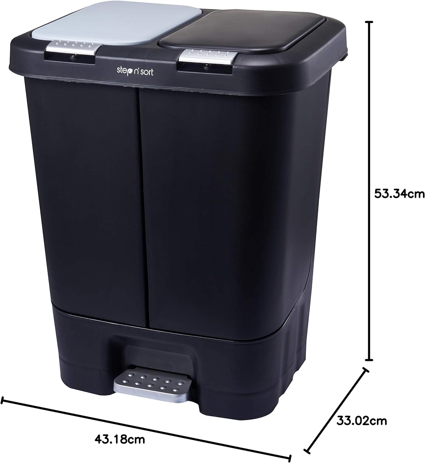 Step N Sort 40L dual recycling bin dimensions 53.34 cm height 43.18 cm width 33.02 cm depth